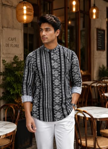 Image of Majestic Man Men's Cotton Regular Fit Short Printed Designer Kurta