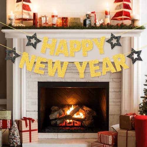 Pre-Strung Happy New Year Banner - Gold Happy Eve...