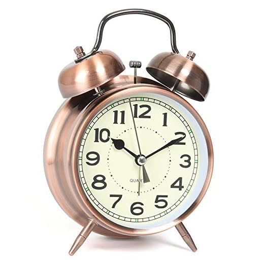 AYRELY® Super Loud Alarm Clock for Heavy Sleepers Adults,Twin Bell Retro 4 Inch Silent Non-Ticking Quartz with Backlight, Alarm Clocks for Bedrooms,Bedside,Study Room (Copper)