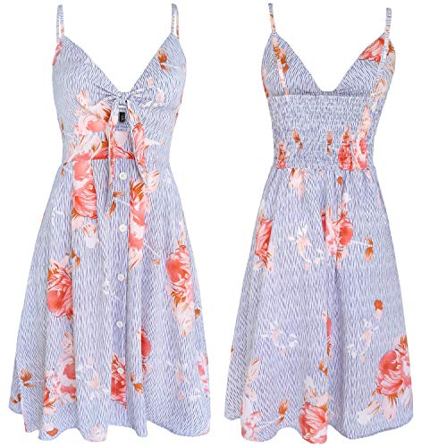 Image of FANCYINN Womens Tie Front Button Down A-Line Dresses Summer Spaghetti Strap Midi Dress Floral Prints
