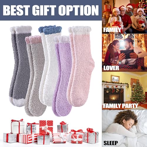 Image of CHOWISH Womens Fuzzy Slipper Socks Super Soft Microfiber Fluffy Cozy Winter Warm Fuzzy Crew Socks