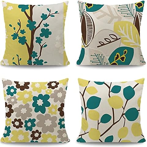 Wtisan Cushion Covers 45 x 45 cm Decorative Outdoor Cushion Balcony Decoration Breathable Leaves and Flowers Cushion Covers for Sofa Living Room Garden Balcony Pack of 4 Cover