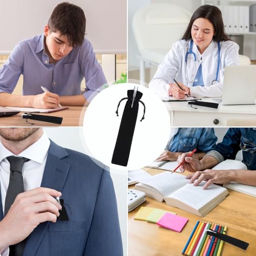 Image of EupHHonycs 100 Pcs Black Velvet Pen Pouch, Drawstring Pencil Holder Bulk, Pen Sleeve Bag, Soft Single Pencil Bag Case for Student Adult Gifts School Office Business Supplies