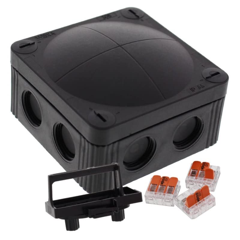 Wiska Combi 308 BK Polypropylene 85 x 85 x 51mm Enclosure Black IP66 3×3 Pole Wago Connectors – 10110404