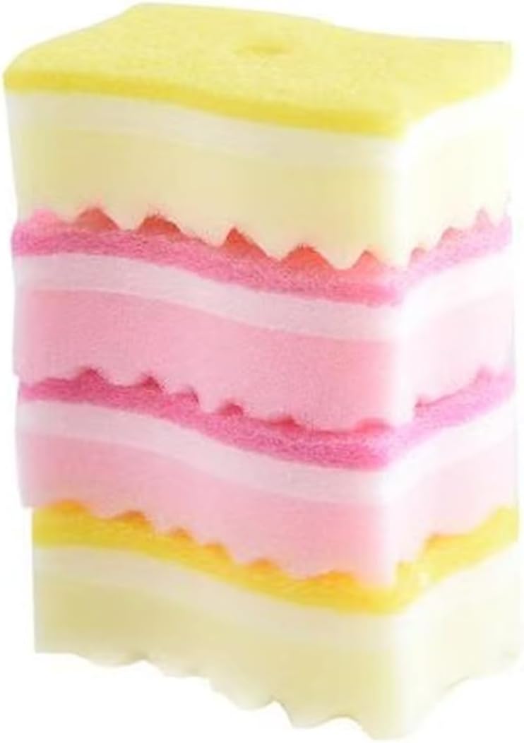Yellow Pink Colors Multi-Functional Sponges Non-Scratch Scrub Sponges Household Kitchen Cleaning Sponges Durable Scouring Pads,Pack of 4