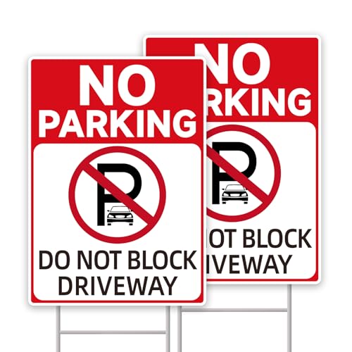 GXGGUS No Parking Signs With Stakes Do Not Block Driveway Sign - 2-Pack 14x10 Double-Sided H-Metal Stakes Corrugated Plastic Address Signs For Driveway