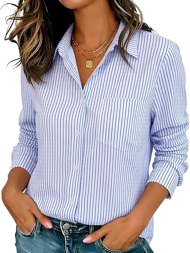 Image of Soft Wrinkle-Free Button Down Stretch Shirts for Women, Breathable Moisture-Wicking Casual Work Dress Tops