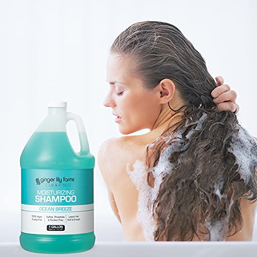Ginger Lily Farms Club & Fitness Moisturizing Shampoo For All Hair Types, 100% Vegan & Cruelty-Free, Ocean Breeze Scent, 1 Gallon (128 Fl Oz) Refill #TOP5
