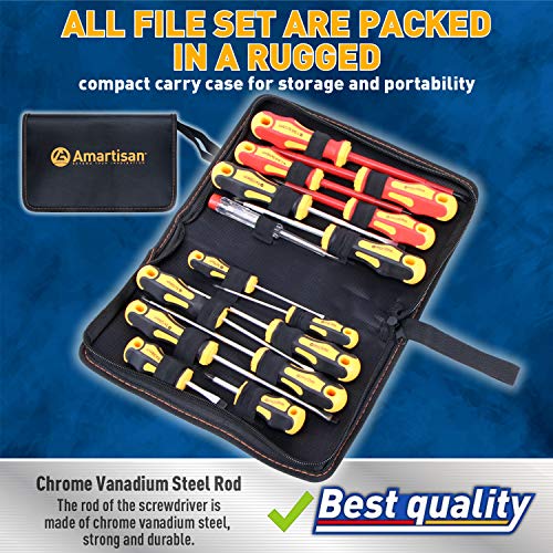 Amartisan 15-Piece Magnetic Screwdrivers Set, 5 Phillips 5 Slotted Tips And 5 Insulated Screwdriver Set (1000V)，Professional Cushion Grip Screwdriver Set #TOP1
