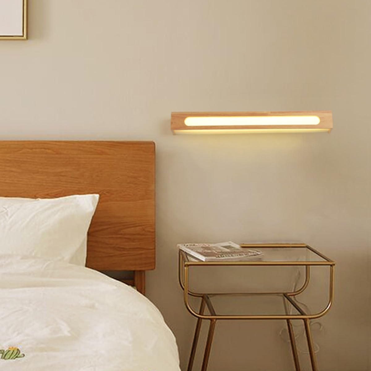 LED Spiegel Wandleuchte aus Massivholz, Modern, für Bad und Waschtisch | LED Chips, Schlichte Form, Wandmontage über Spiegel, Geeignet für Schlafzimmer und Klinikbetten