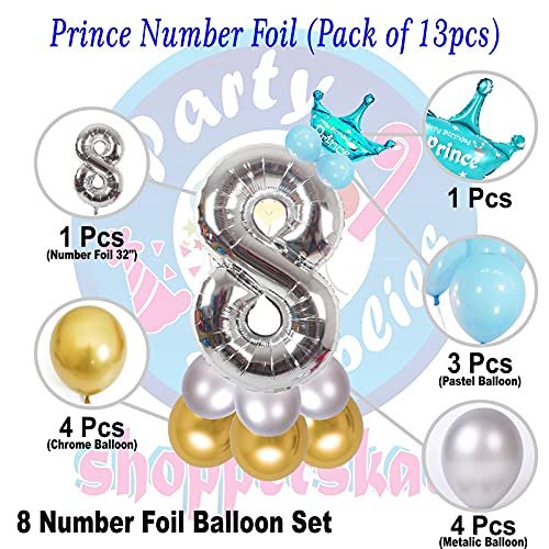 Image of Blue 32 Inches Numbers 8 Shape Large Big Foil Helium Balloons For Party Decorations In Happy Birthday Anniversary Office Items Materials Set Pack, Pack Of 13