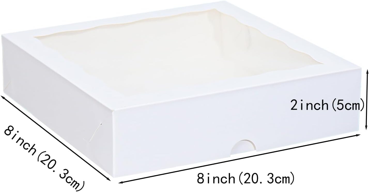 JOHOPACK 30pcs 8x8x2 Inch White Bakery Boxes Pie Boxes Cookie Box With Window Chocolate Covered Strawberries Box For Christmas Valentine's Mother's Day