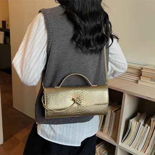 Image of Women Vegan Leather Evening Handbag Crocodile Pattern Handle Clutch Purse Cross Body Envelope Bag