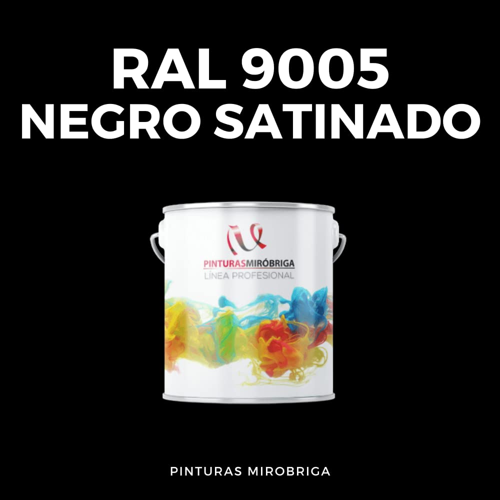 Pinturas Mirobriga Esmalte Antioxidante Color Negro Acabado Satinado Ral 9005, Secado Rapido, Directo sobre metal, proteccion de superficies de hierro y madera. Envase de 4Lt.