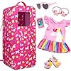 Ecore Fun 7 Items 18 Inch Dolls Bag and Accessories Unicorn Doll Carrier Storage Fit for 18 Inch Girl Dolls Including Doll Case, 18″ Doll Clothes, Doll Shoes, Sunglasses, Phone and 2 Hairpin