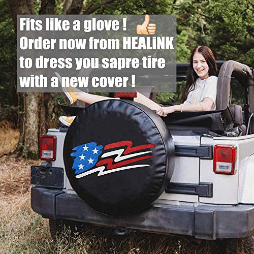 HEALiNK Spare Tire Cover,PVC Leather Waterproof Dust-Proof American Flag Rv Wheel Covers for Jeep Liberty Wrangler SUV Camper Travel Trailer Accessories (17 inch for Tire Φ 31"-33") - Thumbnail 2