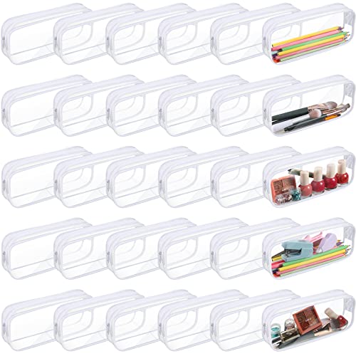 Image of Sepamoon 30 Pcs Clear Pencil Pouches with Zipper, Multipurpose Pencil Cases Bulk, Waterproof Cosmetic Bags for School Supplies, Markers, Makeup Brushes, Travel Toiletries & Daily Organization(White)