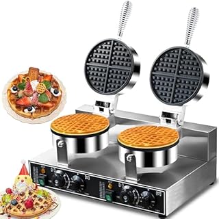 110V 2600W Commercial Double Waffle Maker,Non-Stick Commercial Waffle Baker,Stainless Steel Belgian Waffle Iron for Restaurant Party Food Stall, Bakery Snack Bar Family