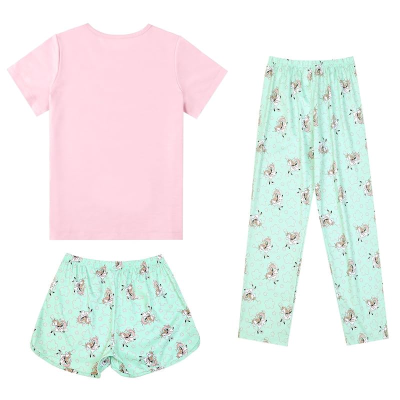 Image of Mirawise Girls 3 Pc Pajamas Sleepwear Cotton Pjs Clothes Set 4-13 Years