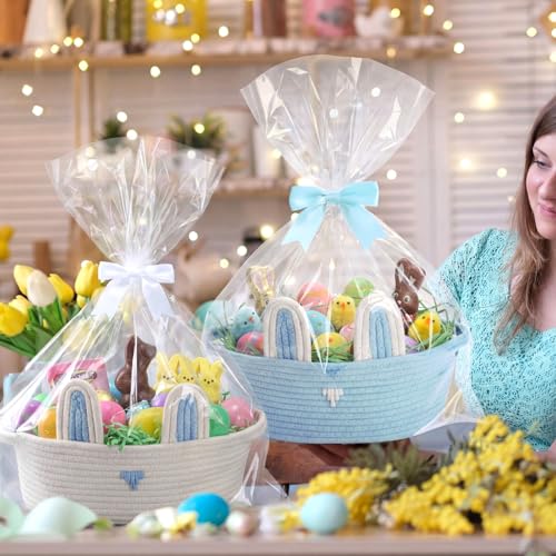 Image of Colingmill 3 Pcs Empty Easter Baskets for Kids 12 x 7.9 x 5.1 Inches Colorful Woven Bunny Baskets for Boys Girls, Easter Egg Hunt, Baby Gift Organizer
