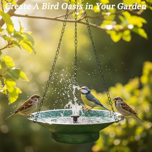 Hanging Bird Bath with Solar Fountain, 12.6" Solar Powered Bird Bath, Metal Hummingbird Fountain Bird Bath for Garden, Patio, Lawn Decor, Green by Aifeorzo - Used condition - Image 7