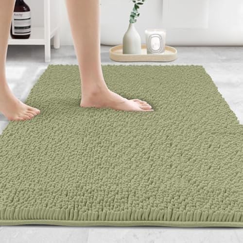 Image of MAYSHINE Plush Shaggy Chenille Bath Mat | Extra Soft, Super Absorbent, Non-Slip Bathroom Rug | Fluffy Microfiber, Area Rug Sets for Bathroom Floor, Kitchen, Living Room | 59 inchx31 inch | Sage Green