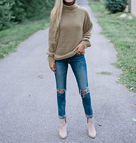 Image of ZESICA Women's Turtleneck Batwing Sleeve Loose Oversized Chunky Knitted Pullover Sweater Jumper Tops,Camel,XX-Large