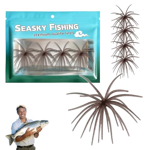 4Pcs Dice Bait Floating TPR Swimbait with Reflective Stars Tentacle Creature Lure Sea Urchin Style Soft Plastic Baits for Bass Fishing Drop Shot Wacky Rig/Neko Rig and Finesse Slow Sinking