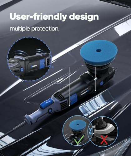 Car Polisher, 1000W Buffer Polisher with 11 Variable Speeds (3000-5200 RPM) with 4 T-Shaped Polishing Pads & 15MM Random Orbital, Polishing Efficiency by 67% Ideal for Car Polishing Care (Light Dark)