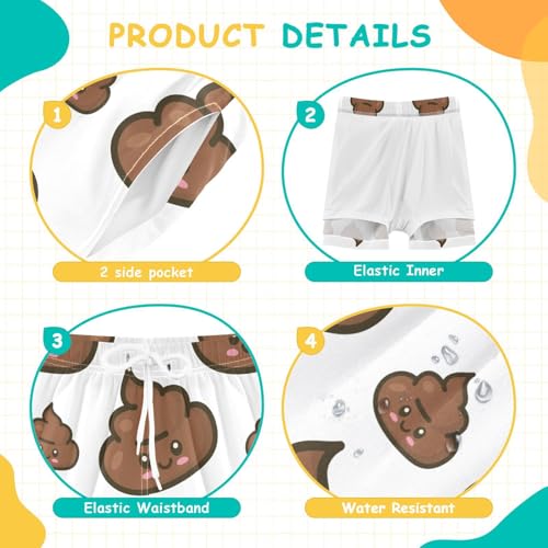 Cute Poop Boys Swim Trunks Size 9 Size 10 Size 11 with Compression Liner Funny Boys Swim Shorts Water Resistant Bathing Suit4