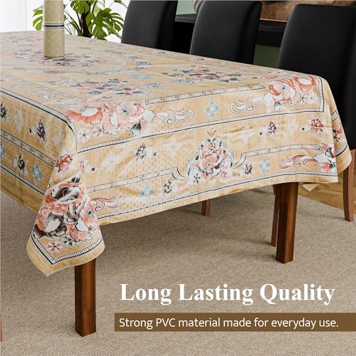 Image of Kuber Industries 60x90 Inch PVC Dining Table Cover 6 Seater Waterproof | Dining Table Cover /Sheet for Party and Events | Passion Flower Print - Light Brown