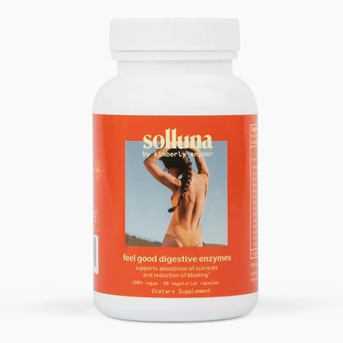 Solluna by Kimberly Snyder Enzimas digestivas lipasa, amilasa, proteasa, alfa-galactosidasa, celulasa para la salud digestiva, absorción de