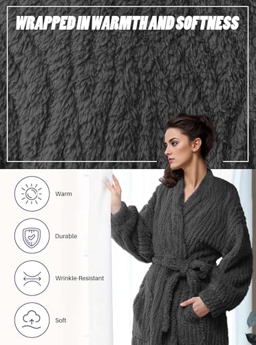 Image of Artfasion Womens Long Fleece Robe - Warm Soft Floor Length Flannel Bathrobes for Winter Thicker Long House Coat with Pockets
