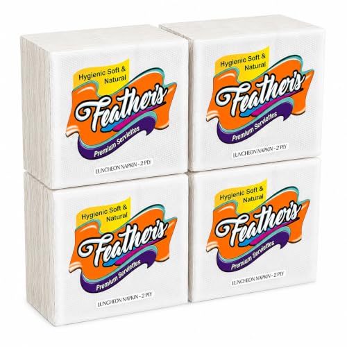 Image of Feather's Premium Naturally White 2Ply Tissue Paper (50 pulls Pack of 4, 33 X 33 cm) Luncheon Napkin Super Strong & More Absorbent Extra Soft Paper Tissue Napkin