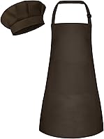 Vista 13 de Conjunto de Delantal y Gorro de Chef para Niños, Delantal Infantil Ajustable con 2 Bolsillos, para Niños Chef y Pintura, Cocinar, Hornear Azul