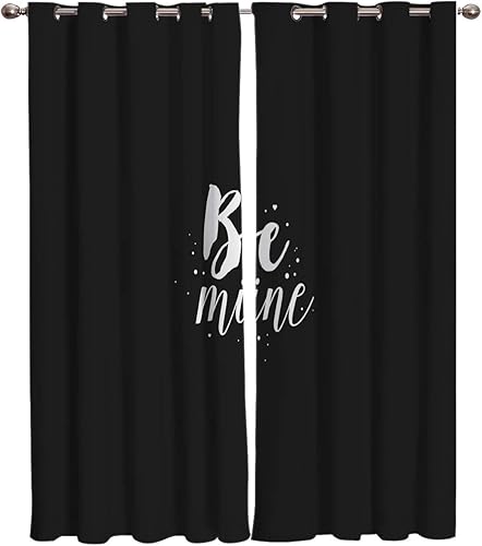 FortuneHouse Blackout Curtains Thermal Insulated Romance Text Solid Pattern Metal Grommet Elegant Room Drapes Window Curtain for Bedroom Living Room