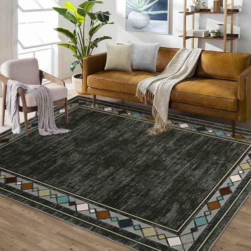 GarveeHome 8x10 Area Rug Modern Bordered Machine Washable Area Rug for Living Room Geometric Border Accent Rug Throw Carpet Non-Slip Stain Resistant F