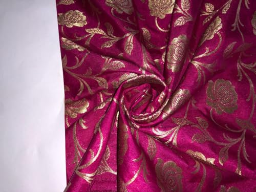 Brocart en soie véritable au mètre jacquard floral rose magenta métallique BRO937