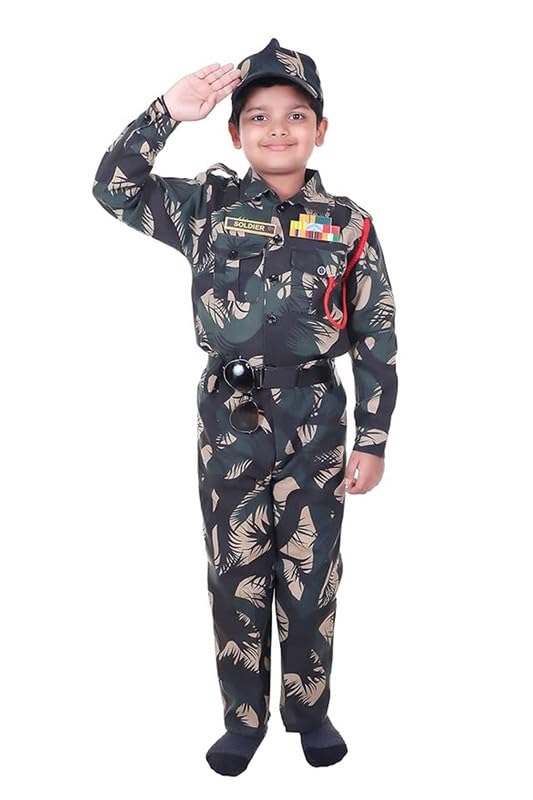 Image of Army Dress for Kids | Indian Military Soldier Fancy Dress Costume | Polyester Fabric | Army Uniform for Boys & Girls | School Fancy Dress, Role Play, Independence Day & Republic Day