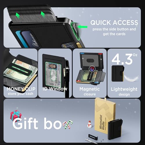 Wallet for Men - Slim Leather Mens Wallet Pop up Card Holder with Money Clip,Credit Card Slots,ID Window - RFID Blocking Minimalist Wallet with Gift Box (BLACK)4