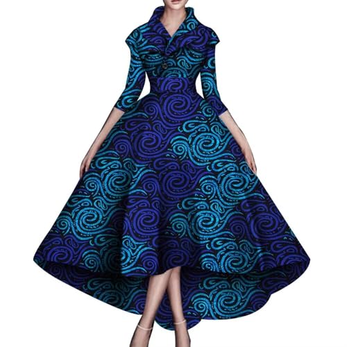 Image of African Dresses for Women A-line Floor-Length Dress Traditional Ankara Kente Print Evening Dress