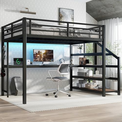 Opiniones de Litera Matrimonial E Individual Coppel - los más vendidos. 43 Cama Tipo Loft de Metal de tamaño matrimonial con computadora y escaleras de Almacenamiento, Marco de Cama de Alta Resistencia, tamaño matrimonial con Luces LED y estación de...