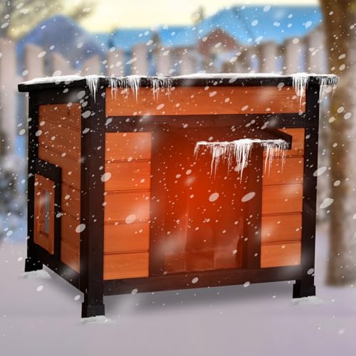 Outdoor Insulated Cat House Weatherproof for Outdoor Cats Feral Cat Shelter Outside Cat Enclosure Winter All-Round Foam 2 Escape Doors Brown