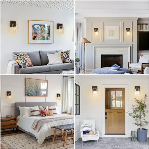 Image of Pia Ricco Wall Sconces Set of 2, Bedside Wall Lamps with Switch for Bedroom, Modern Bathroom Light Fixtures with Clear Glass Shade, Oil Rubbed Bronze Sconces Wall Lights for Living Room, Hallway