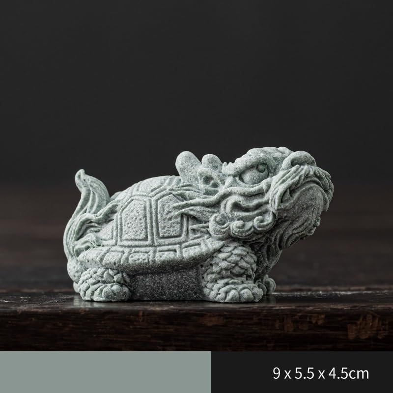Statua fatta a mano a forma di tè per animali domestici, in arenaria verde, drago della fortuna, tartaruga, ornamento per animali domestici, decorazione per la scrivania, accessori per la tavola