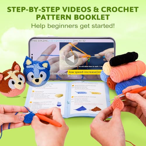 Image of Acehochen Crochet Kit for Beginners, Beginner Crochet Kit for Adults with Step-by-Step Video Tutorials, Crochet Animal Kits Knitting Supplies (2 Pack)