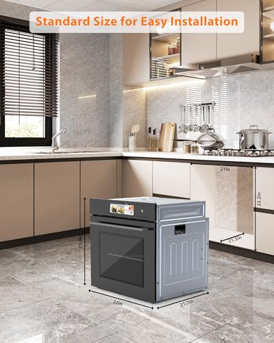 2.5Cu.f Single Wall Oven, 24" Built-In Electric Single Wall Oven with Tft Touch Display (8 Cooking Modes, 108 Smart Recipes), 3000W/240V Stainless Steel Convection Built-In Oven with Timer, Black