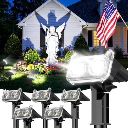 LETMY Solar Lights Outdoor Waterproof IP65, 6 Pack Solar Spot Lights Outdoor With 14 Big LEDs, 2-in-1 Wall Lights & 2 Modes Solar Powered Landscape Spotlights for Garage Pathway Yard Decor Garden Gift