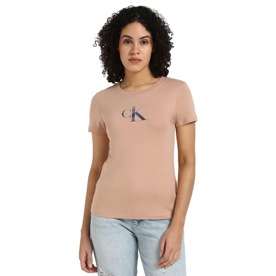Calvin Klein Damen Gradient Ck Slim Tee S/S T-Shirt, Toskana, XXS