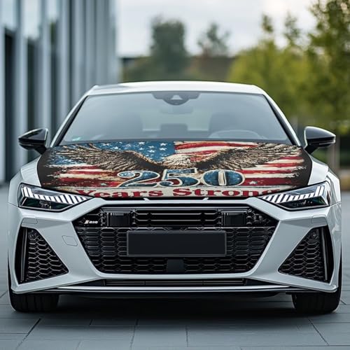 Image of 250 Years Eagle American Flag Print Car Hood Cover Auto Hood Flag Design, 59.05 inchx39.37 inch, Engine Cover Premium Sublimation Print Car Hood Flag with Elastic Band